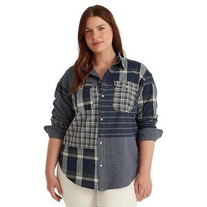 NWOT Ralph Lauren Patchwork Cotton-Blend Shirt Women’s Button-Down SP